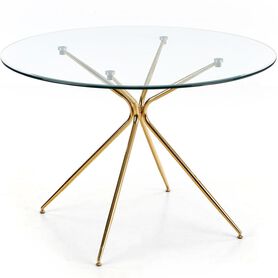 RONDO stół, blat - bezbarwny, nogi - złoty